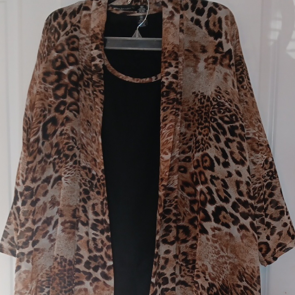 Leopard Print 3Pc. Animal Print Maxi Skirt Suit, Sz. 2X